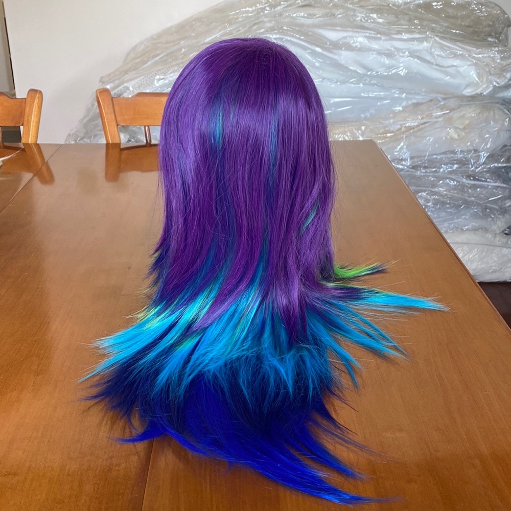 Mermaid multi color wig purple blue green Cosplay dancer costume